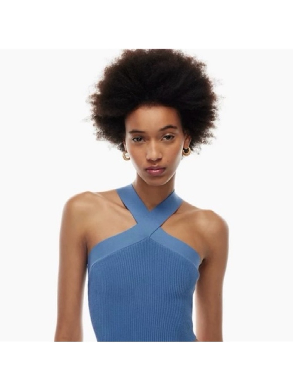 BABATON Sculpt Knit Criss Cross Blue Tank, full length